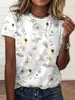 Comércio Exterior TEMU Y2 Moda de Rua Tamanho Plus Camiseta Feminina de Manga Curta Simples Estampa Digital 3D Fábrica de Origem Confortável e Respirável