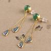 S925 Prata Esterlina Banhado A Ouro Natural Ágata Verde Calcedônia Brincos Longos Elegantes Vestido Longo Hanfu Brincos de Traje Antigo