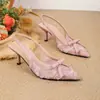 En Stock~ Zapatos de Tacón Alto Stiletto Puntiagudos Adornados con Encaje Floral, Sandalias de Verano para Mujer sin Talón y con Punta Cerrada