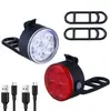 Kit de Luzes Dianteira e Traseira para Bicicleta Mountain Bike Carregamento USB 4 LEDs Luz Dianteira Luz Traseira de Advertência Acessórios de Ciclismo