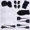 Kit de 24 peças para tingimento de cabelo: pente, escova, touca de banho descartável, capa de ombro, luvas de látex, ferramentas de cabeleireiro, tigela para tingimento de cabelo