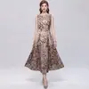 Comercio exterior transfronterizo AliExpress Vestido elegante sin mangas estilo francés con estampado, cintura alta, corte tridimensional y falda línea A entallada