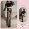 Meia-calça Sexy Peça Única de Rede com Suspensórios, Meias Pretas, Tentação Erótica, Meia-calça Arrastão Oca Acima do Joelho Atacado