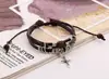 Pulsera cruzada de joyería vintage con cuentas, joyería popular al por mayor, pulsera de cuero, pulsera de cuero tejido al por mayor