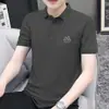 Camiseta de manga corta para hombre, verano, cuello de solapa, elástica, secado rápido, transpirable, top para correr, camisa polo deportiva de seda helada para hombre, versátil