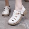 2025 Nuevas Sandalias Romanas de Verano Cuero Genuino Suela Suave Recortadas Trenzadas Modernas y Cómodas Zapatos de Madre Hebilla en T Zapatos de Mujer
