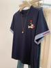 Camiseta Patchwork Listrada Versátil de Manga Curta para o Verão, Design Coreano, Casual, Solta, que Cobre a Barriga, Tamanho Grande para Mulheres Plus Size