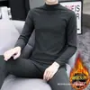 Conjunto de ropa interior térmica de doble cara para otoño e invierno, cuello medio alto para hombre, forro polar, top y pantalones térmicos engrosados, ropa casual