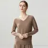 Outono Inverno Lã Caxemira Mistura Feminino Outono Inverno Doze Fios Liso Gola V Cor Sólida Feminino Solto Suéter Camada de Base