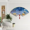 Reloj de Pared Decorativo Pintura en Forma de Abanico Reloj de Pared para Restaurante Reloj de Pared Montado en Pared Estilo Chino Nuevo Reloj para el Hogar con Calendario