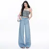 Jeans de Pierna Ancha de Verano 2026 con Textura de Bambú y Lyocell para Mujer, Caída Suelta, Delgados, Transpirables, Corte Holgado, Diseño Único de Bolsillos, Pantalones Largos hasta el Suelo