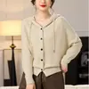 Suéter cárdigan de punto para mujer, prenda exterior holgada para otoño e invierno, top con capucha y cuello en V, suéter estilo primavera y otoño