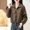 Chaqueta de Cuero con Solapa de Felpa Casual a la Moda 2025, Estilo Coreano a la Moda, Casual, Versátil, Corta, de Cuero Aterciopelado