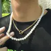 Joyería Transfronteriza Europea y Americana, Elegantes Accesorios de Cadena de Perlas para Mujer, Collar de Corazón Calado Geométrico de Doble Capa de Perlas