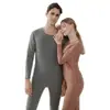 Novo traje de roupa íntima térmica com borda coberta para mulheres, superfície AB escovada, roupas de outono, calças compridas, roupas térmicas masculinas justas