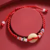 Festival del Bote del Dragón nudo colorido pulsera de cordón rojo tejida a mano imitación de Jade hebilla de seguridad cordón de cinco colores pulsera de pareja para hombres y mujeres joyería