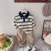Trajes de Primavera y Otoño para Niños 2025 Nuevo Casual Ropa Infantil de Otoño Camisas Polo Rayadas Conjunto de Dos Piezas Ropa de Bebé de Moda