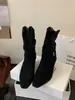 Botines Chuyuji con Tacón Grueso, Botas Vaqueras de Gamuza, Botas Plisadas de Tacón Alto para Otoño e Invierno para Mujer, Botas de Caballero Plisadas Versátiles Vintage