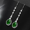 Pendientes de Zirconia de Lujo Bajo con Diamantes Completos Pendientes Europeos y Americanos de Esmeralda y Turmalina Gancho de Oreja Elegante Vintage con Borla de Esmeralda para Mujer
