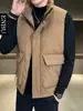 Chaleco de plumón Enbu para hombre de invierno con cuello alto, chaleco de trabajo de color liso de moda, chaqueta cálida sin mangas