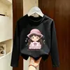 Camiseta de manga comprida para meninas, algodão puro, para usar na primavera e no outono, novo modelo 2026, blusa para meninas, camiseta, camiseta base para camada interna infantil