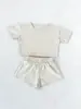 Conjunto de Camiseta de Manga Corta y Shorts de Algodón Puro para Bebé Verano Unisex Bebé Cuello Redondo Grande Niños Conjunto Versátil de Color Puro