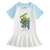 Verão 2026 Nova Roupa Infantil Desenho Animado Manga Curta Vestido para Meninas Desenho Animado Fino Transfronteiriço Estiloso Vestido Plissado para Bebês