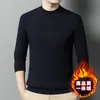 Suéter Masculino Inverno 2025 Novo Estilo Gola Alta Meia Lã Forrado Espessado Tricô para Homem de Meia-Idade Pai Camada de Base Quente