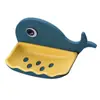 Jabonera con forma de ballena para uso doméstico, estante para artículos de tocador de pared sin taladro, jabonera de baño con estante de doble capa para drenaje