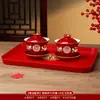 Tazas de Té para Brindis de Boda, Tazas y Cuencos de Pareja Dragón y Fénix, Juego de Cuenco y Palillos de Boda, Juego de Té Rojo para Novios