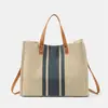 Maletín de Mujer Estilo Coreano Transfronterizo con Logo Personalizado, Bolso de Hombro Rayado para Viajes Diarios, Bolso de Mano de Lona de Gran Capacidad