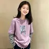 Camiseta de Manga Larga Nueva para Niñas 2026, Camiseta Base Holgada para Niños Mayores, Top de Algodón Puro Falso de Dos Piezas para Primavera y Otoño