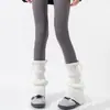 Polainas de punto gruesas y cálidas en color gris para otoño e invierno, con un esquema de color gris, un diseño de corbata de lazo y un estilo moderno y versátil para mujer