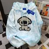 Moletom com Capuz Tie-Dye Estampado de Cachorro Design Americano Tendência Feminino Outono e Inverno Fino Preguiçoso Rosa