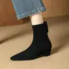 Botas Pretas Cano Alto Esticadas Afuniladas com Salto Anabela Bico Fino, Novas Botas de Moda Versáteis para o Outono/Inverno, Zíper Atrás, Afuniladas