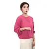 Suéter de punto pullover de cuello redondo y manga larga, de hilo colorido de alta resistencia, estilo francés, suave y acogedor, top casual de color mixto para mujer, en rosa