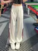 Pantalones de Seda Helada de Tres Rayas Estilo Americano para Hombre, Pantalones Deportivos Finos de Verano de Secado Rápido de Pierna Recta, Pantalones Casuales Sueltos de Rayas Acampanados