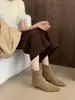 Botas de calcetín planas de gamuza mate sencillas para otoño 2025, Botas de tacón bajo ajustadas, Botines de punta estilo europeo y americano para mujer