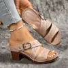 Sandalias Romanas de Tacón Grueso Huecas de Gran Tamaño para Comercio Exterior Transfronterizo Europeo y Americano 2026 Nuevo Estilo Otoño Zapatos de Mujer con Tira Alta y Tacón