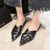 Mules de Verano Nuevos para Mujer Estilo Coreano Calados con Punta, Zapatos Perezosos sin Cordones con Tacón Grueso, En Stock