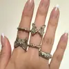 Anillo de Flor de Encaje Mariposa Flor de Iris Hueca Estilo Coreano de Gama Alta para Mujer, Mariposa Incrustada con Diamantes, Anillo Abierto Apilable al por Mayor