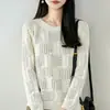 Suéter de crochê vazado estilo coreano, 100% algodão, macio, para mulheres, manga longa, soltinho, top que rejuvenesce, novo modelo 26