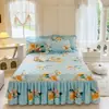 Juego de cuatro piezas de falda de cama acolchada con estampado floral fresco con encaje de doble capa, algodón agradable para la piel, adecuado para exportación transfronteriza, se puede enviar en nombre de los clientes