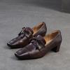 Shanghai Jiejie 2025 Primavera Nuevos Zapatos Simples Unisex de Punta Cuadrada Estilo Retro Mocasines de Tacón Grueso Zapatos de Mujer para Ir al Trabajo