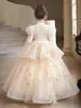 Vestido de Malha Longo com Bordado Pesado para Meninas, Outono Inverno, para Performance de Piano, Banquete, Princesa