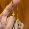 Pulsera Popular Antigua de Cruz Negra y Dorada Nueva Lujo Ligero Moda Nicho Joyería Tejida de Gama Alta