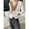 Cisnann Otoño Nuevo Estilo Francés Sofisticado Bloque de Color Falso Dos Piezas Cuello en V Versátil Adelgazante Suéter de Punto SN9322