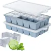 Bandeja de cubitos de hielo grande más vendida con tapa, Bandeja de hielo para conservación de sopa congelada de 4 compartimentos, Molde de hielo cuadrado de silicona para alimentos congelados de 15 compartimentos
