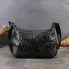 Bolsa Transversal de Ombro Único Feminina Modelo Novo 2026, Couro Macio Gravado, Bolsa para Mãe de Meia-Idade e Idosa, Bolsa de Braço Casual Retro para o Dia a Dia