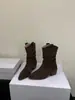 [] Botas de Salto Grosso Estilo Retrô Francês Bico Fino Botas Western Cowboy Femininas 2026 Novo Estilo Outono/Inverno